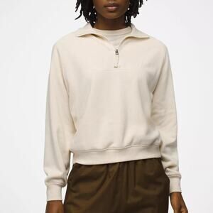 Prana Cozy Up Pullover Women's M Canvas Heather 1/4 Zip Sweater Tencel Hemp